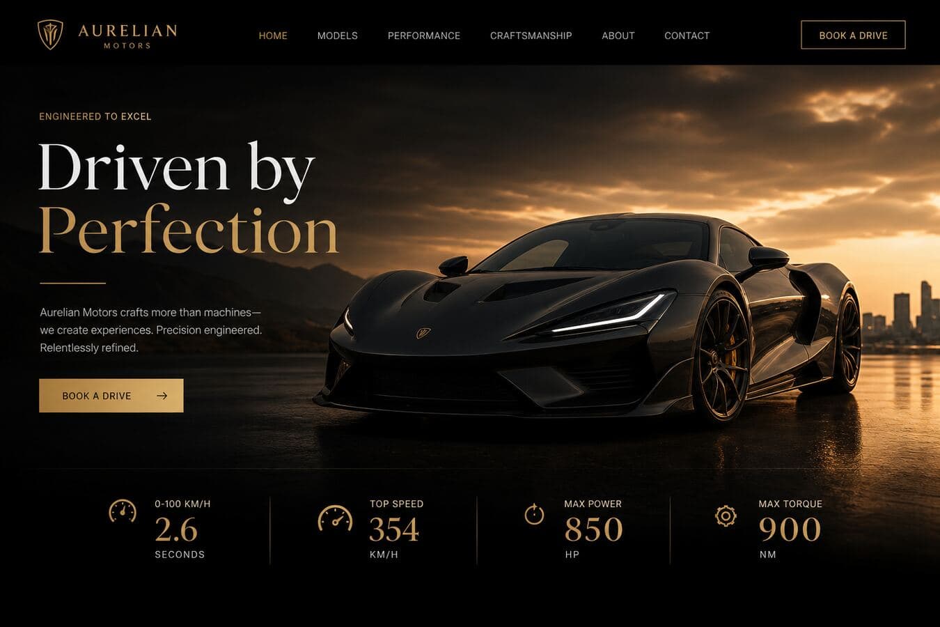 Velocita Motors luxury automotive website hero