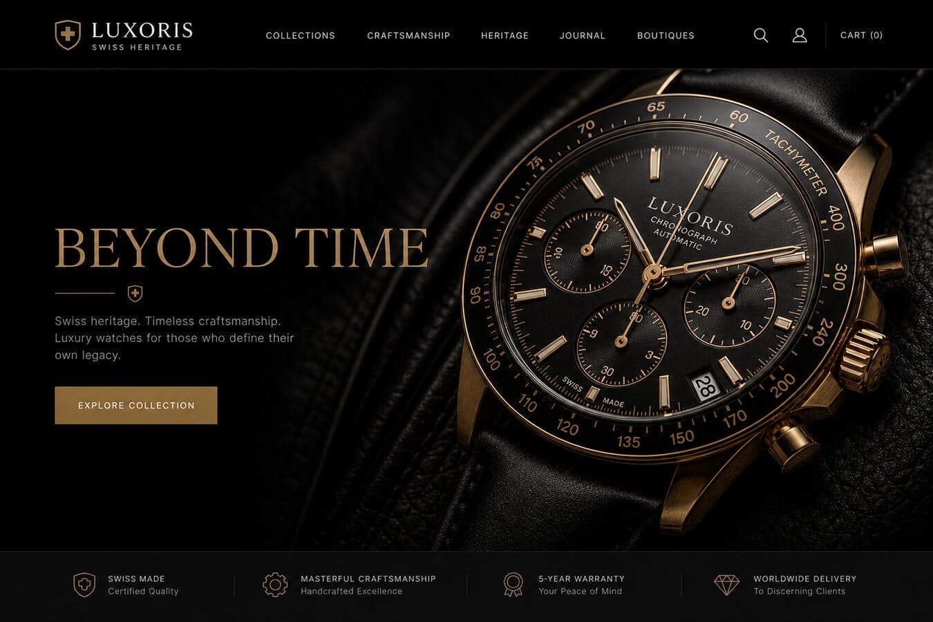 Luxora Watches luxury chronograph website hero